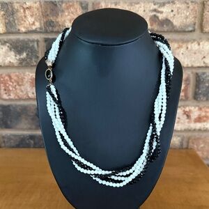 Vintage 5 strand black and white beaded necklace